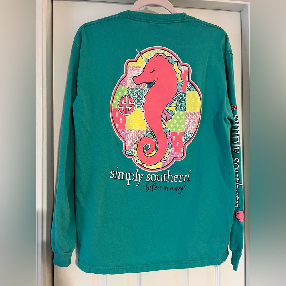 Simply Southern Seahorse Long Sleeve Shirt - Teal and Pink